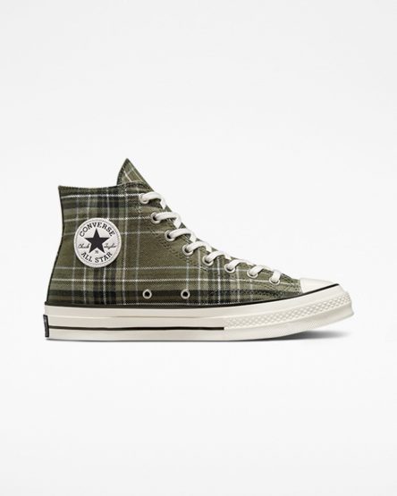Men's Converse Chuck 70 Tartan High Top Shoes Olive / Black | AU 539CEV
